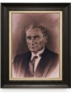 Giyense Tablore Siyah Varaklı Paspartulu Çerçeveli Atatürk Tablo A54