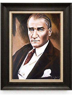 Giyense Tablore Siyah Varaklı Paspartulu Çerçeveli Atatürk Tablo A69