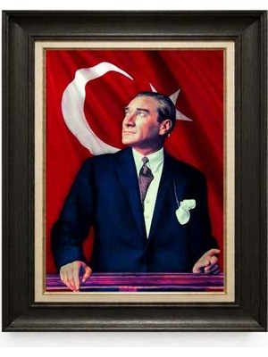 Giyense Tablore Siyah Varaklı Paspartulu Çerçeveli Atatürk Tablo A195