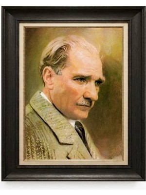 Giyense Tablore Siyah Varaklı Paspartulu Çerçeveli Atatürk Tablo A234