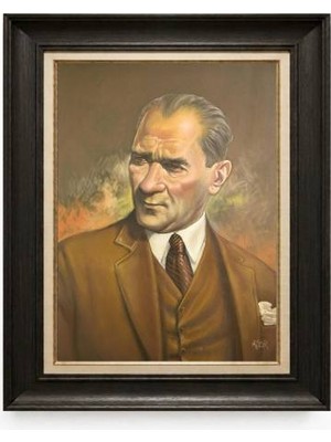 Giyense Tablore Siyah Varaklı Paspartulu Çerçeveli Atatürk Tablo A302