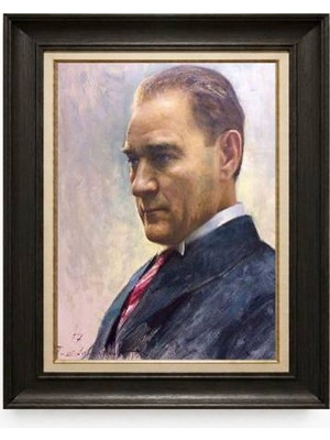 Giyense Tablore Siyah Varaklı Paspartulu Çerçeveli Atatürk Tablo A357
