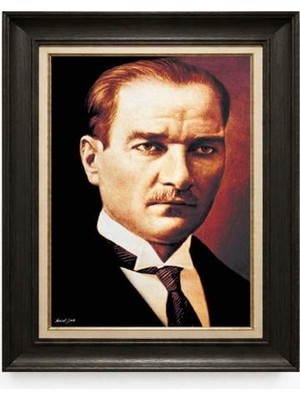 Giyense Tablore Siyah Varaklı Paspartulu Çerçeveli Atatürk Tablo A115
