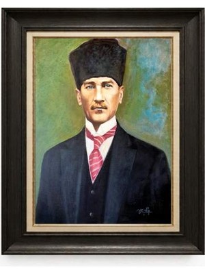 Giyense Tablore Siyah Varaklı Paspartulu Çerçeveli Atatürk Tablo A128