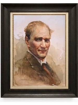 Giyense Tablore Siyah Varaklı Paspartulu Çerçeveli Atatürk Tablo A317