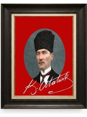 Giyense Tablore Siyah Varaklı Paspartulu Çerçeveli Atatürk Tablo A325