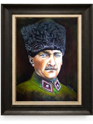 Giyense Tablore Siyah Varaklı Paspartulu Çerçeveli Atatürk Tablo A386