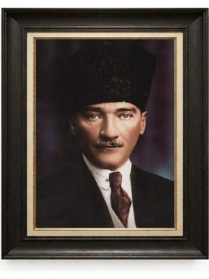 Giyense Tablore Siyah Varaklı Paspartulu Çerçeveli Atatürk Tablo A110