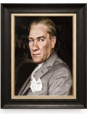 Giyense Tablore Siyah Varaklı Paspartulu Çerçeveli Atatürk Tablo A206