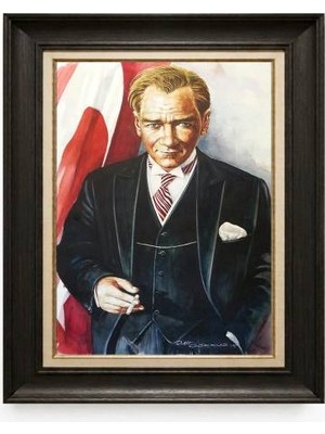 Giyense Tablore Siyah Varaklı Paspartulu Çerçeveli Atatürk Tablo A233