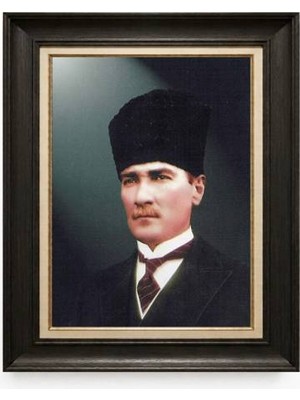Giyense Tablore Siyah Varaklı Paspartulu Çerçeveli Atatürk Tablo A251