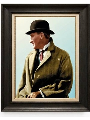 Giyense Tablore Siyah Varaklı Paspartulu Çerçeveli Atatürk Tablo A354