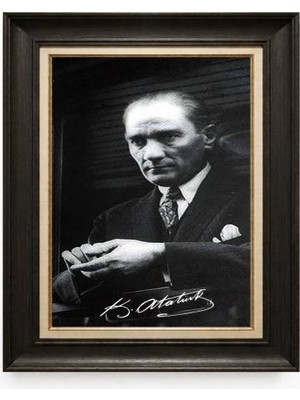 Giyense Tablore Siyah Varaklı Paspartulu Çerçeveli Atatürk Tablo A361