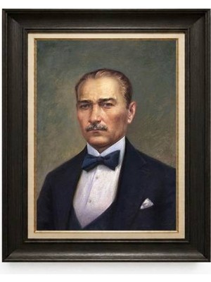 Giyense Tablore Siyah Varaklı Paspartulu Çerçeveli Atatürk Tablo A337