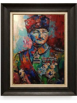 Giyense Tablore Siyah Varaklı Paspartulu Çerçeveli Atatürk Tablo A372