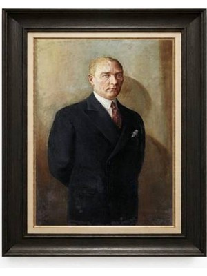 Giyense Tablore Siyah Varaklı Paspartulu Çerçeveli Atatürk Tablo A398