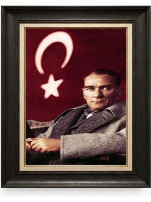 Giyense Tablore Siyah Varaklı Paspartulu Çerçeveli Atatürk Tablo A48
