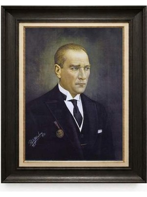 Giyense Tablore Siyah Varaklı Paspartulu Çerçeveli Atatürk Tablo A146