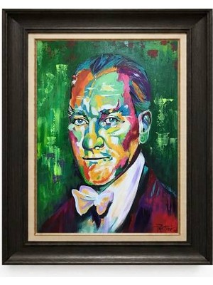 Giyense Tablore Siyah Varaklı Paspartulu Çerçeveli Atatürk Tablo A271