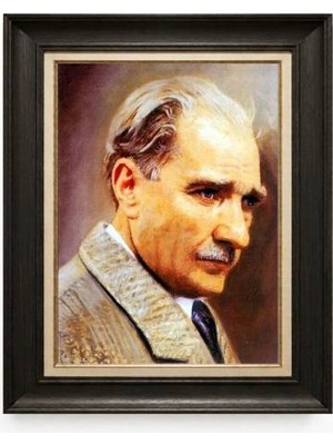 Giyense Tablore Siyah Varaklı Paspartulu Çerçeveli Atatürk Tablo A297