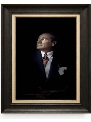 Giyense Tablore Siyah Varaklı Paspartulu Çerçeveli Atatürk Tablo A310