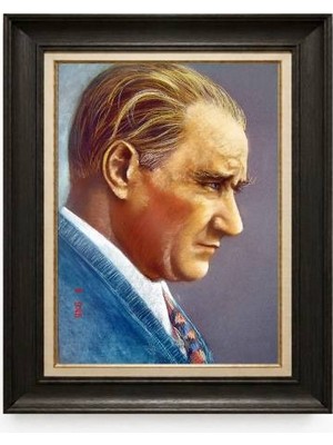 Giyense Tablore Siyah Varaklı Paspartulu Çerçeveli Atatürk Tablo A332
