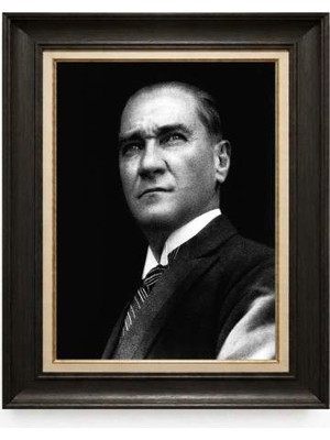 Giyense Tablore Siyah Varaklı Paspartulu Çerçeveli Atatürk Tablo A116