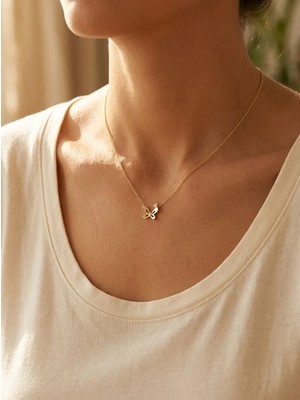 eJOYA 14 Ayar Altın Kelebek Kolye 61540