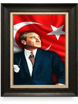 Giyense Tablore Siyah Varaklı Paspartulu Çerçeveli Atatürk Tablo A341