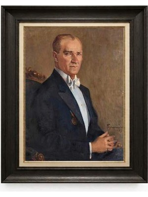 Giyense Tablore Siyah Varaklı Paspartulu Çerçeveli Atatürk Tablo A72