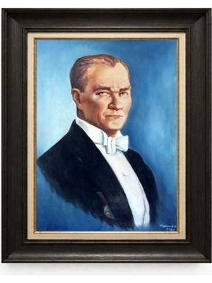 Giyense Tablore Siyah Varaklı Paspartulu Çerçeveli Atatürk Tablo A129