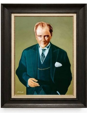 Giyense Tablore Siyah Varaklı Paspartulu Çerçeveli Atatürk Tablo A237