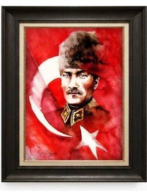 Giyense Tablore Siyah Varaklı Paspartulu Çerçeveli Atatürk Tablo A240