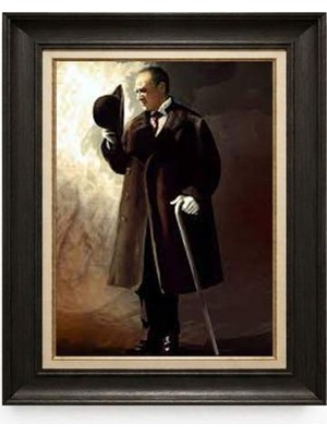 Giyense Tablore Siyah Varaklı Paspartulu Çerçeveli Atatürk Tablo A213