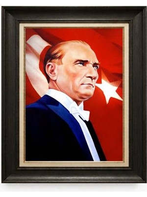 Giyense Tablore Siyah Varaklı Paspartulu Çerçeveli Atatürk Tablo A385