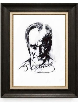 Giyense Tablore Siyah Varaklı Paspartulu Çerçeveli Atatürk Tablo A204