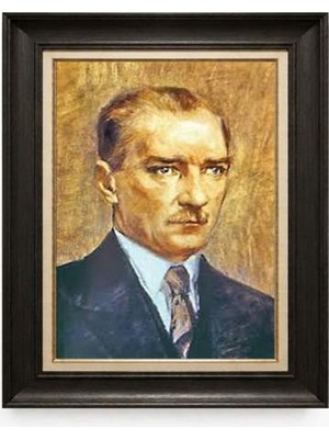 Giyense Tablore Siyah Varaklı Paspartulu Çerçeveli Atatürk Tablo A52