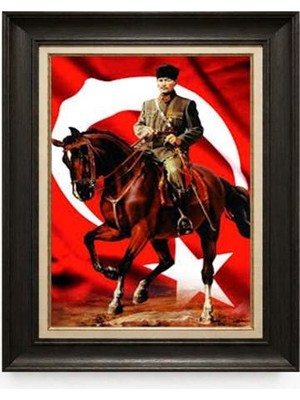 Giyense Tablore Siyah Varaklı Paspartulu Çerçeveli Atatürk Tablo A200