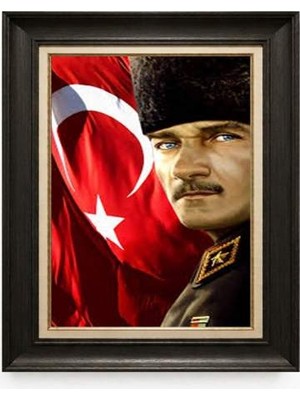 Giyense Tablore Siyah Varaklı Paspartulu Çerçeveli Atatürk Tablo A214