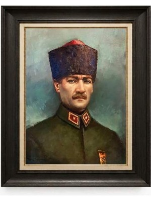 Giyense Tablore Siyah Varaklı Paspartulu Çerçeveli Atatürk Tablo A88
