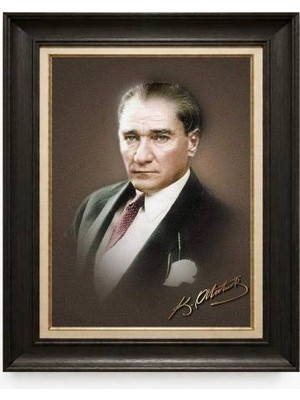 Giyense Tablore Siyah Varaklı Paspartulu Çerçeveli Atatürk Tablo A334