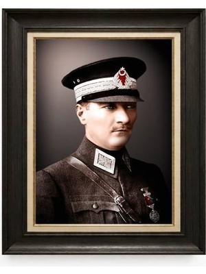 Giyense Tablore Siyah Varaklı Paspartulu Çerçeveli Atatürk Tablo A340
