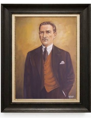 Giyense Tablore Siyah Varaklı Paspartulu Çerçeveli Atatürk Tablo A382