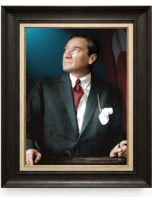 Giyense Tablore Siyah Varaklı Paspartulu Çerçeveli Atatürk Tablo A104