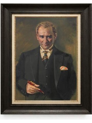 Giyense Tablore Siyah Varaklı Paspartulu Çerçeveli Atatürk Tablo A79