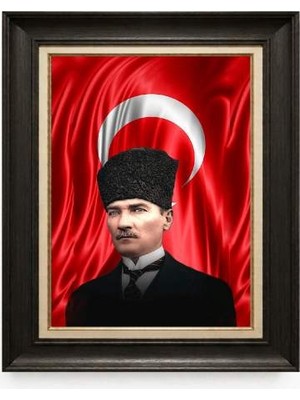 Giyense Tablore Siyah Varaklı Paspartulu Çerçeveli Atatürk Tablo A82
