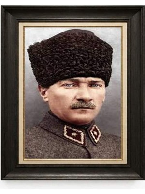 Giyense Tablore Siyah Varaklı Paspartulu Çerçeveli Atatürk Tablo A56