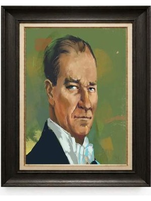 Giyense Tablore Siyah Varaklı Paspartulu Çerçeveli Atatürk Tablo A37