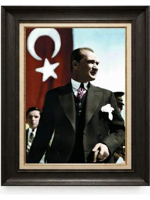 Giyense Tablore Siyah Varaklı Paspartulu Çerçeveli Atatürk Tablo A101