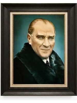 Giyense Tablore Siyah Varaklı Paspartulu Çerçeveli Atatürk Tablo A348